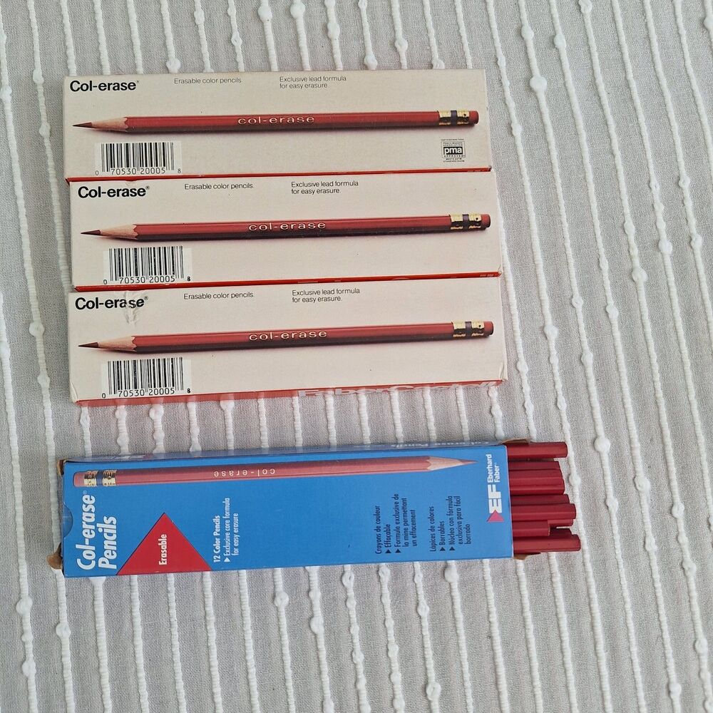 43 Lot Vintage Faber-Castell #1277 Carmine Red Col-Erase Colored Pencils Box